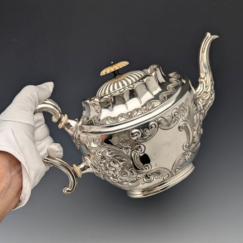 1890 British antique silver plate teapot by George Cutts